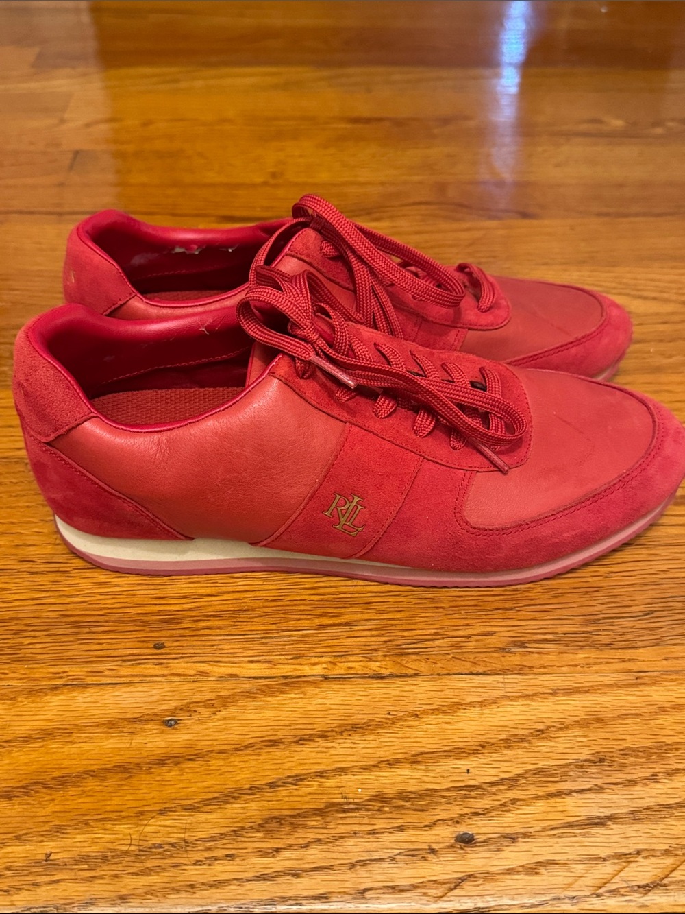 Lauren Ralph Lauren Women's Red Lace-Up Sneakers - Picture 2 of 11